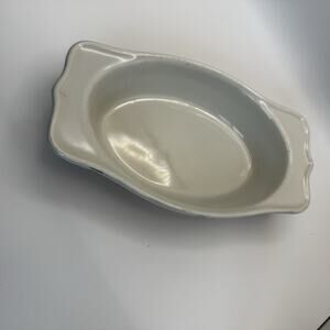 HALL White Oval Individual Au Gratin‎ Casserole Dish w/ Handles USA Vintage 8"